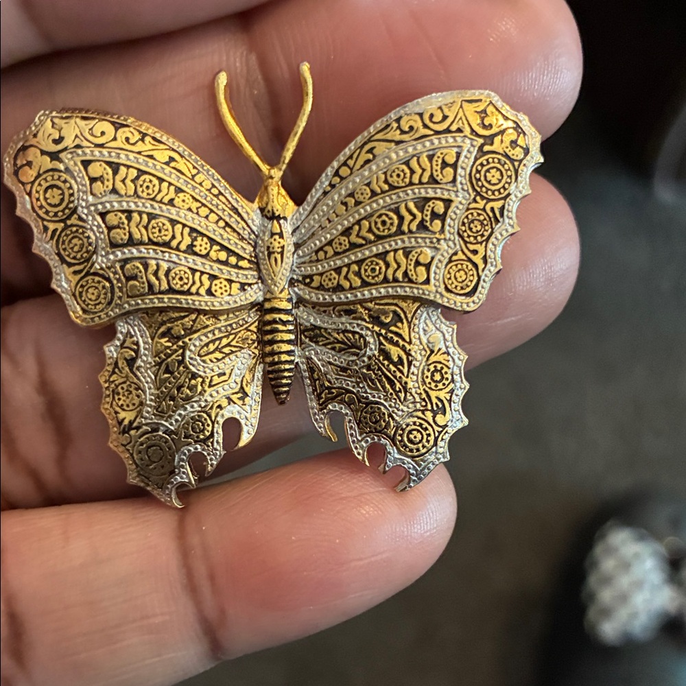 Intricate Gold And Silver Butterfly Brooch